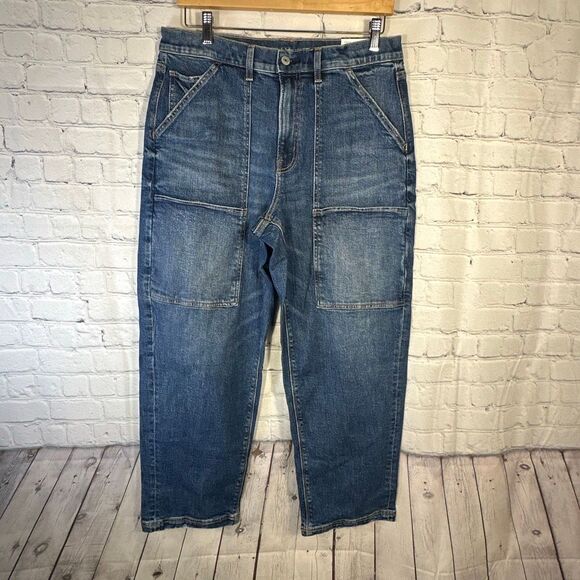 NEW American Eagle Jeans Womens 10 Super High Rise Baggy Straight Short Stretch - Picture 1 of 13
